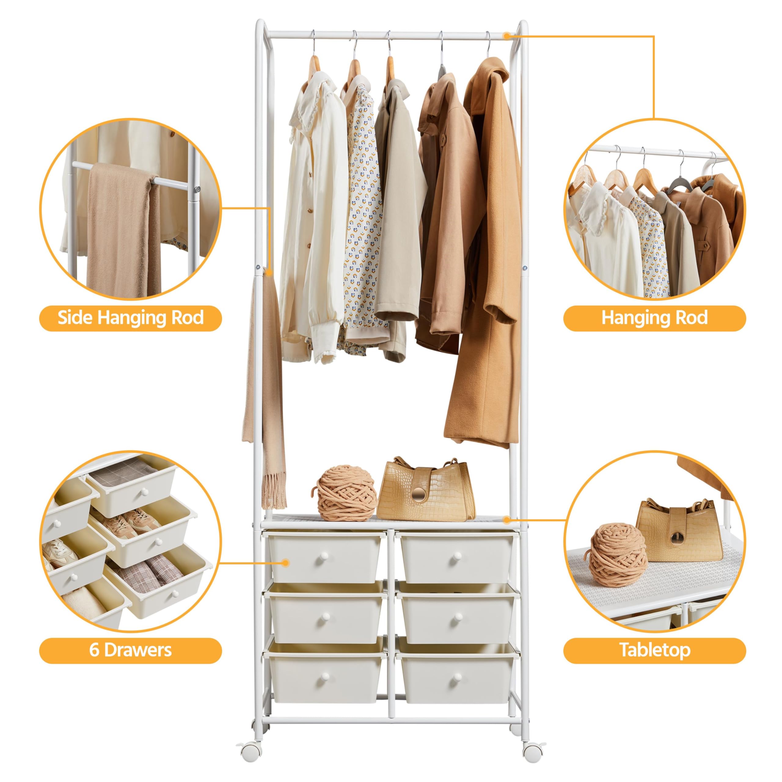 Yaheetech Clothes Rack with Drawers, 68.5 Inch Heavy Duty Garment Rack with Wheels, Portable Closet Organizers and Storage for Hallway, Bedroom Beige