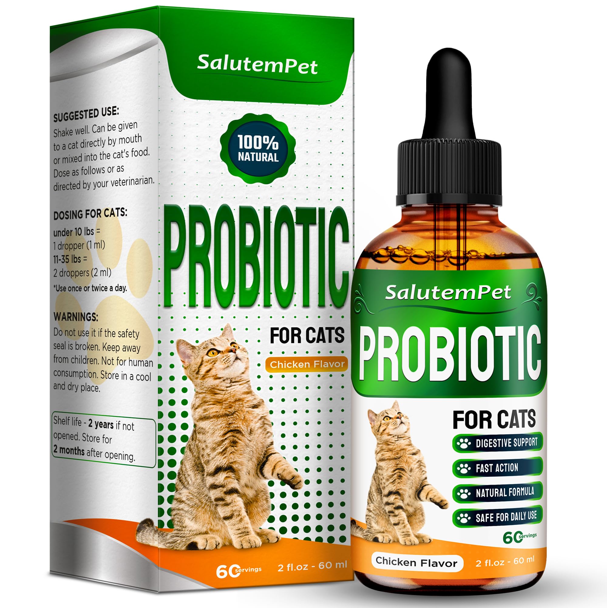 Cat Probiotic | Liquid Cat Probiotics for Indoor Cats | Cat Digestive Support | Probiotics for Cats Supplements | Natural Prebiotic for Cats | Liquid Probiotic for Cats | 2 Oz