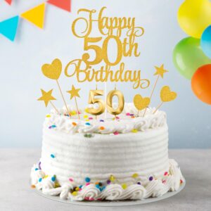 Lecferrarc 50th Birthday Cake Decorations, 50th Birthday Candles Cake Numeral Candles and Glitter Happy 50th Birthday Cake Toppers Set for Birthday Party Supplies (Gold)