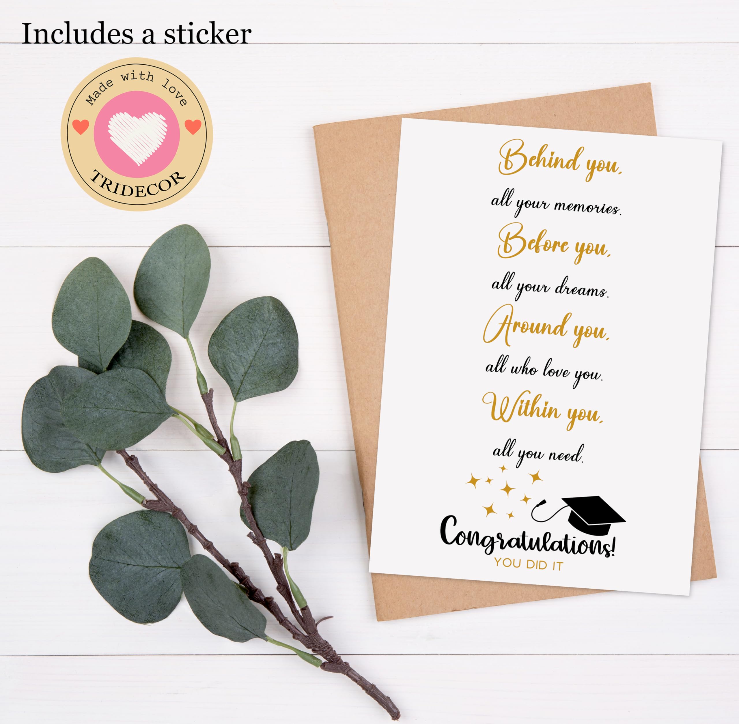 Graduation Card for Him Her, Cute Graduation Card Gift for High School College Grad, Behind You Before You Around You Within You Card - 5x7 inch Folded Card include Envelope, Sticker - Blank Inside