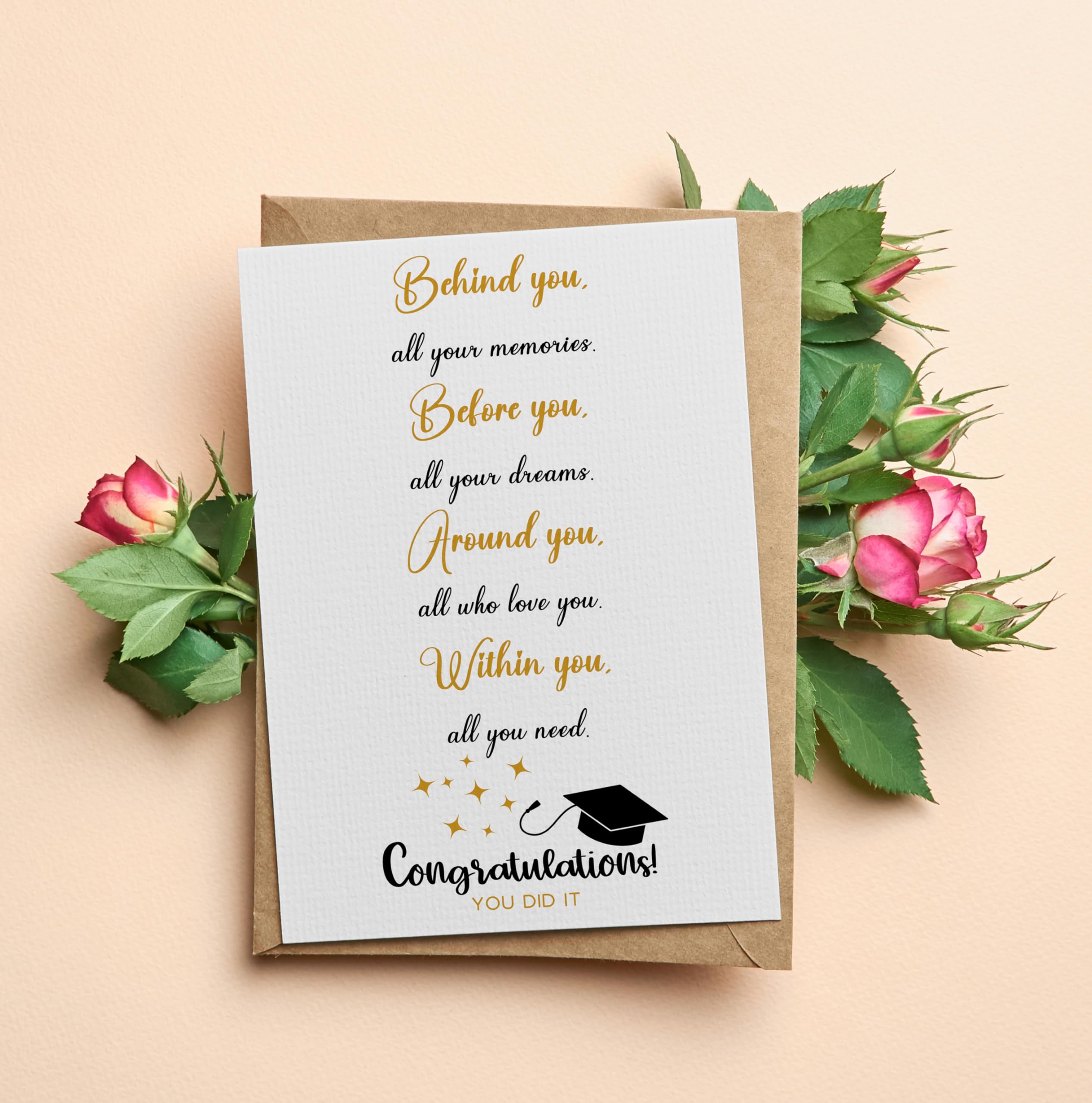 Graduation Card for Him Her, Cute Graduation Card Gift for High School College Grad, Behind You Before You Around You Within You Card - 5x7 inch Folded Card include Envelope, Sticker - Blank Inside