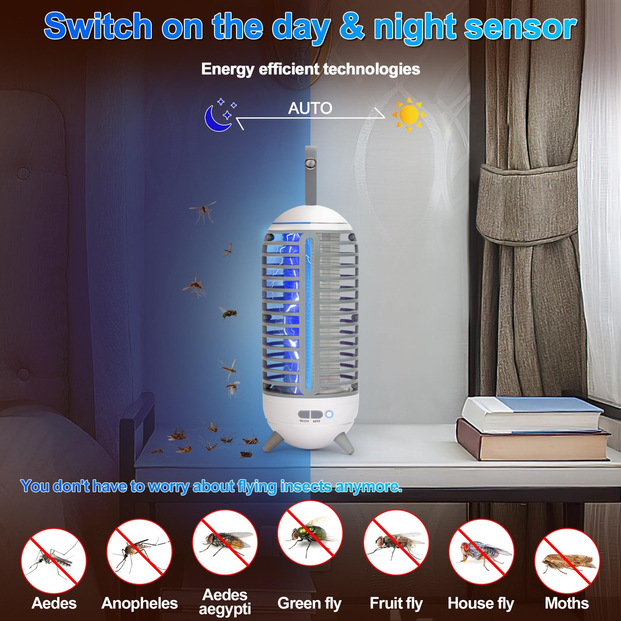 Bug Zapper，Wireless Mosquito Killer Lamp, Indoor and Outdoor Mosquito Killer Lamp, Rechargeable 2 in 1, Suitable for Patio, Home, Backyard, Yard, Garden, Campsite (Blue)