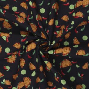 Mook Fabrics Cotton 2024 Tacos, Black Cut by The yard