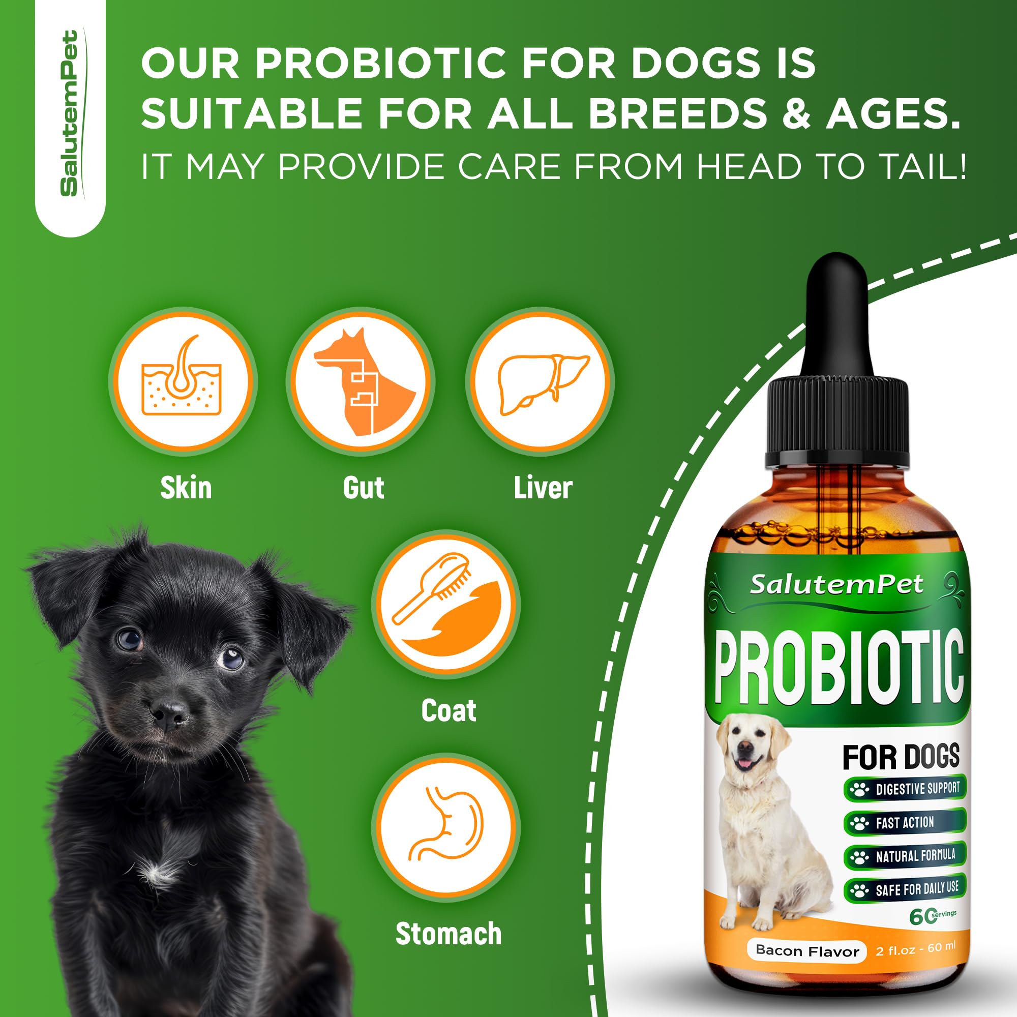 Probiotics for Dogs | Liquid Probiotics for Dogs | Prebiotic for Dogs & Digestive Enzymes | Puppy Probiotic | Dog Probiotics and Digestive Enzymes | 2 Oz