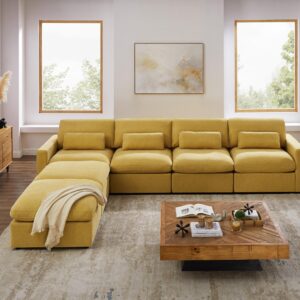 VANOMi 149" Oversized Modular Sectional Sofa, Extra Large U Shaped Couch with Reversible Chaise, 6 Seater Living Room Sofa Couch, Warm Yellow