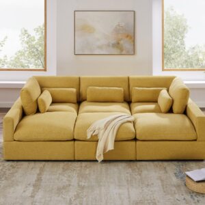 VANOMi 149" Oversized Modular Sectional Sofa, Extra Large U Shaped Couch with Reversible Chaise, 6 Seater Living Room Sofa Couch, Warm Yellow