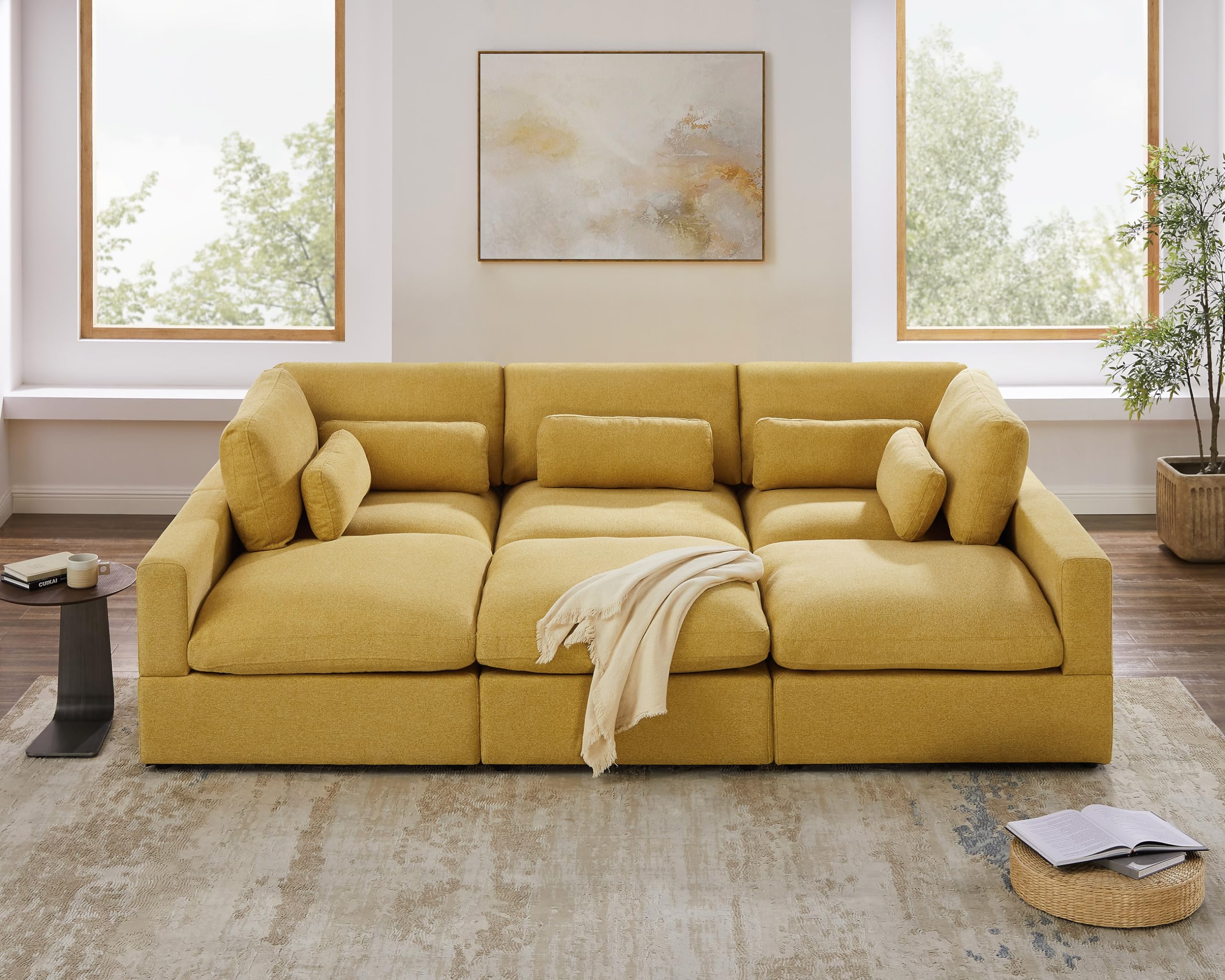 VANOMi 149" Oversized Modular Sectional Sofa, Extra Large U Shaped Couch with Reversible Chaise, 6 Seater Living Room Sofa Couch, Warm Yellow