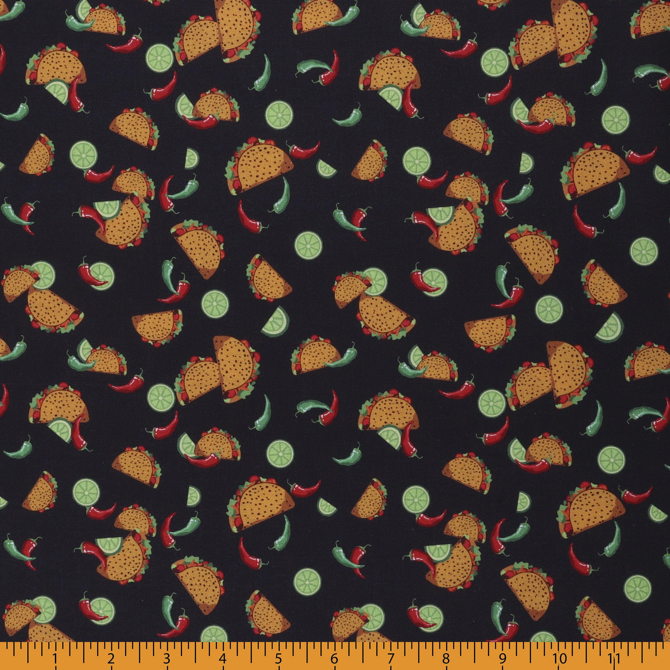 Mook Fabrics Cotton 2024 Tacos, Black Cut by The yard