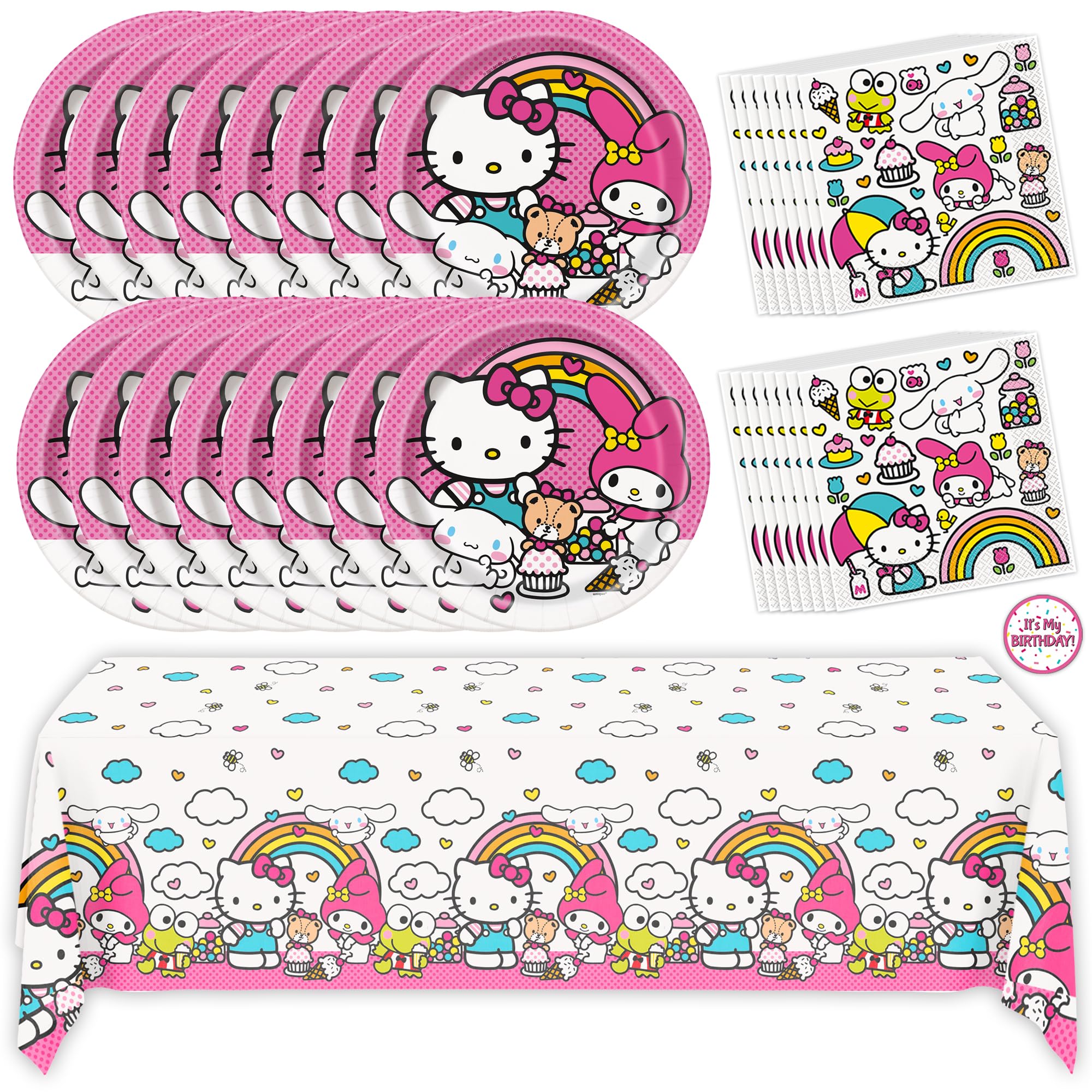 Hello Kitty Birthday Decorations | Serves 16 | Hello Kitty Plates and Napkins, Tablecloth, Sticker | Party Supplies | Officially Licensed