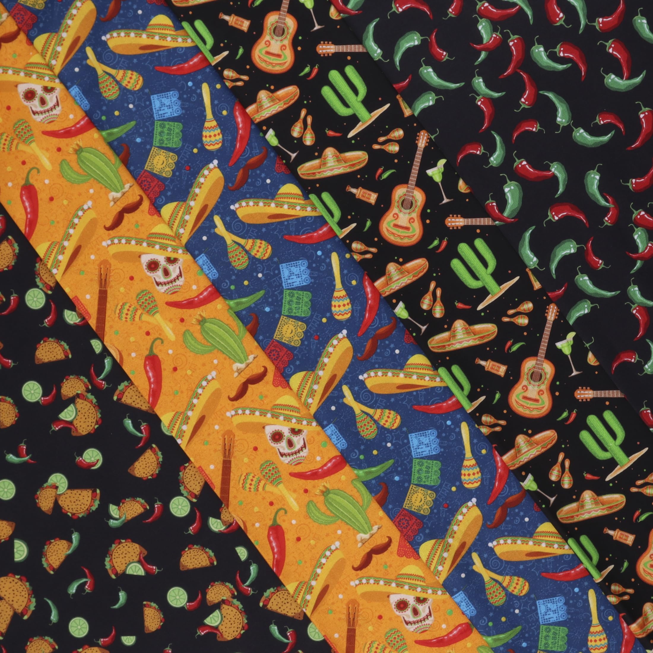 Mook Fabrics Cotton 2024 Tacos, Black Cut by The yard