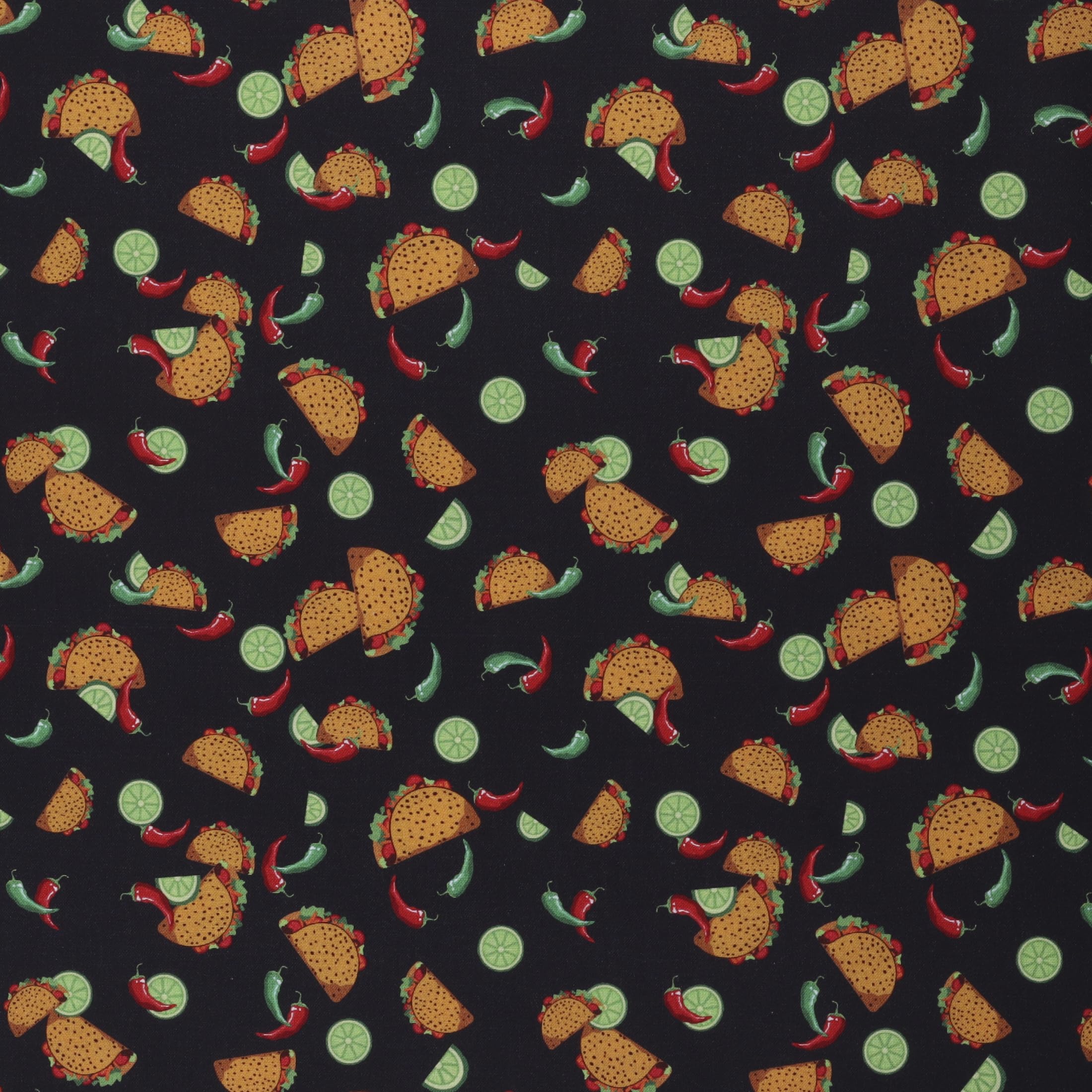 Mook Fabrics Cotton 2024 Tacos, Black Cut by The yard