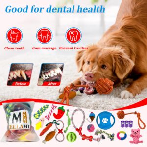 ELLAMI Toys Set for Small Dogs, 20 Packs Puppies Toys, Dental Ball for Puppies, Chewing Dog Toys for Puppies, Durable Ropes, Plush Toys for Dogs, Teething Toys, Ring Dog Toy.