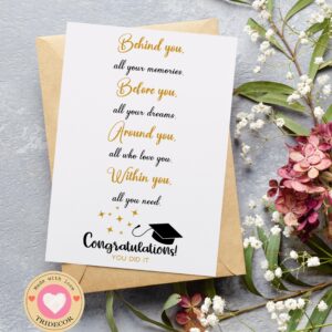 Graduation Card for Him Her, Cute Graduation Card Gift for High School College Grad, Behind You Before You Around You Within You Card - 5x7 inch Folded Card include Envelope, Sticker - Blank Inside