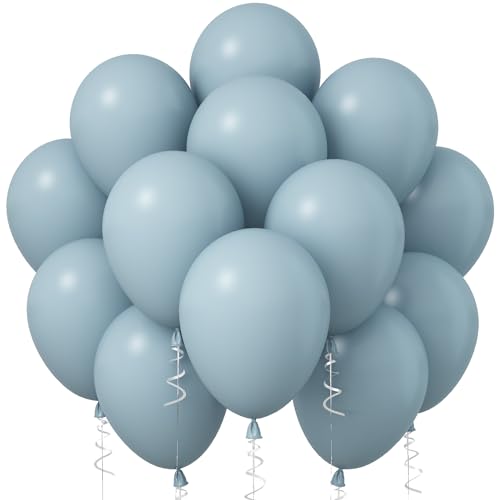 Jobkoo Blue Balloons, 12 Inch 30 Pcs Pale Aqua Blue Balloon Muted Dusty Blue Latex Balloons Matte Retro Powder Light Blue Helium Balloons for Birthday Boho Baby Shower Bachelorette Party Decorations