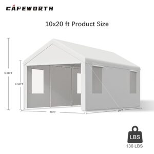 CAPEWORTH Carport,10x20 Heavy Duty Carports, Canopy, Garage, Metal Shed, with 4 Roll-up Ventilated Windows, Outdoor, Storage, Car, Boat,10x20 White