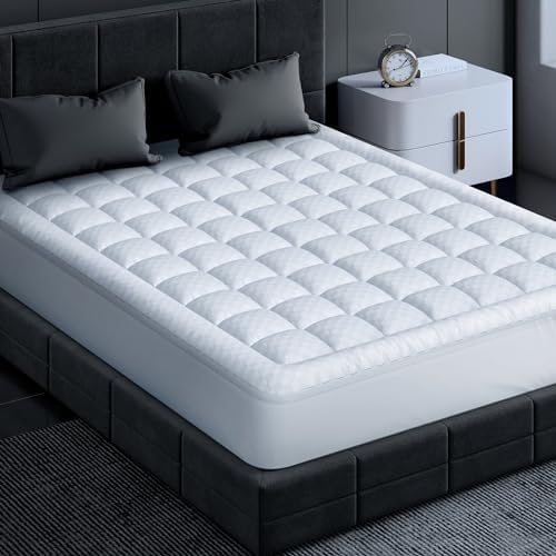 Novted Memory Foam Mattress Pad Queen for Pressure Relief, Strong-Support & Ultra-Cozy Mattress Topper, Breathable Soft Microfiber Protector, Noiseless Bed Cover Vinyl Free, 8-21'' Deep Pocket