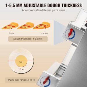 VEVOR Pizza Dough Roller Sheeter, 3-15 Inch Automatic Commercial Pizza Press, 390W Electric 260 Per Hour Dough Roller, Stainless Steel Adjustable Thickness Dough Machine, for Pasta Maker Equipment