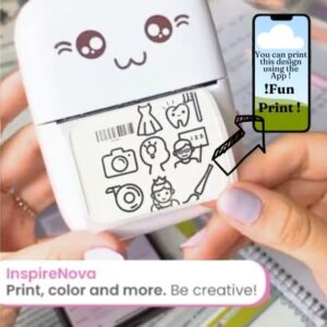 InspireNova Mini Pocket Printer-Sticker Printer-Inkless Printer-10 Rolls Paper-Fun-Gift for Kids-Portable Thermal Printer-Pictures-Receipts-Notes-Lists-Label-Used in Home Office- Android or iOS APP