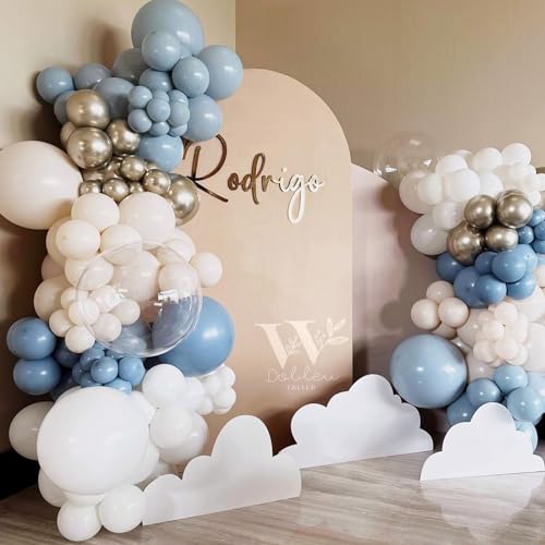 Jobkoo Blue Balloons, 12 Inch 30 Pcs Pale Aqua Blue Balloon Muted Dusty Blue Latex Balloons Matte Retro Powder Light Blue Helium Balloons for Birthday Boho Baby Shower Bachelorette Party Decorations