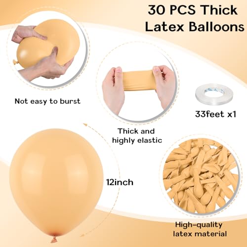 Jobkoo Nude Balloons, 12 Inch 30 Pcs Beige Balloon Retro Apricot Neutral Latex Balloons Matte Tan Cream Blush Peach Helium Party Balloons for Boho Birthday Wedding Baby Bridal Shower Party Decorations