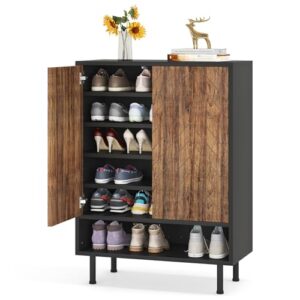 little tree shoe cabinet with doors, 6-tier modern shoe storage cabinet with adjustable shelves, wooden free standing shoe storage for entryway, hallway, closet