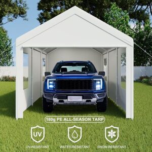 CAPEWORTH Carport,10x20 Heavy Duty Carports, Canopy, Garage, Metal Shed, with 4 Roll-up Ventilated Windows, Outdoor, Storage, Car, Boat,10x20 White