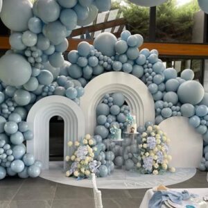 Jobkoo Blue Balloons, 12 Inch 30 Pcs Pale Aqua Blue Balloon Muted Dusty Blue Latex Balloons Matte Retro Powder Light Blue Helium Balloons for Birthday Boho Baby Shower Bachelorette Party Decorations