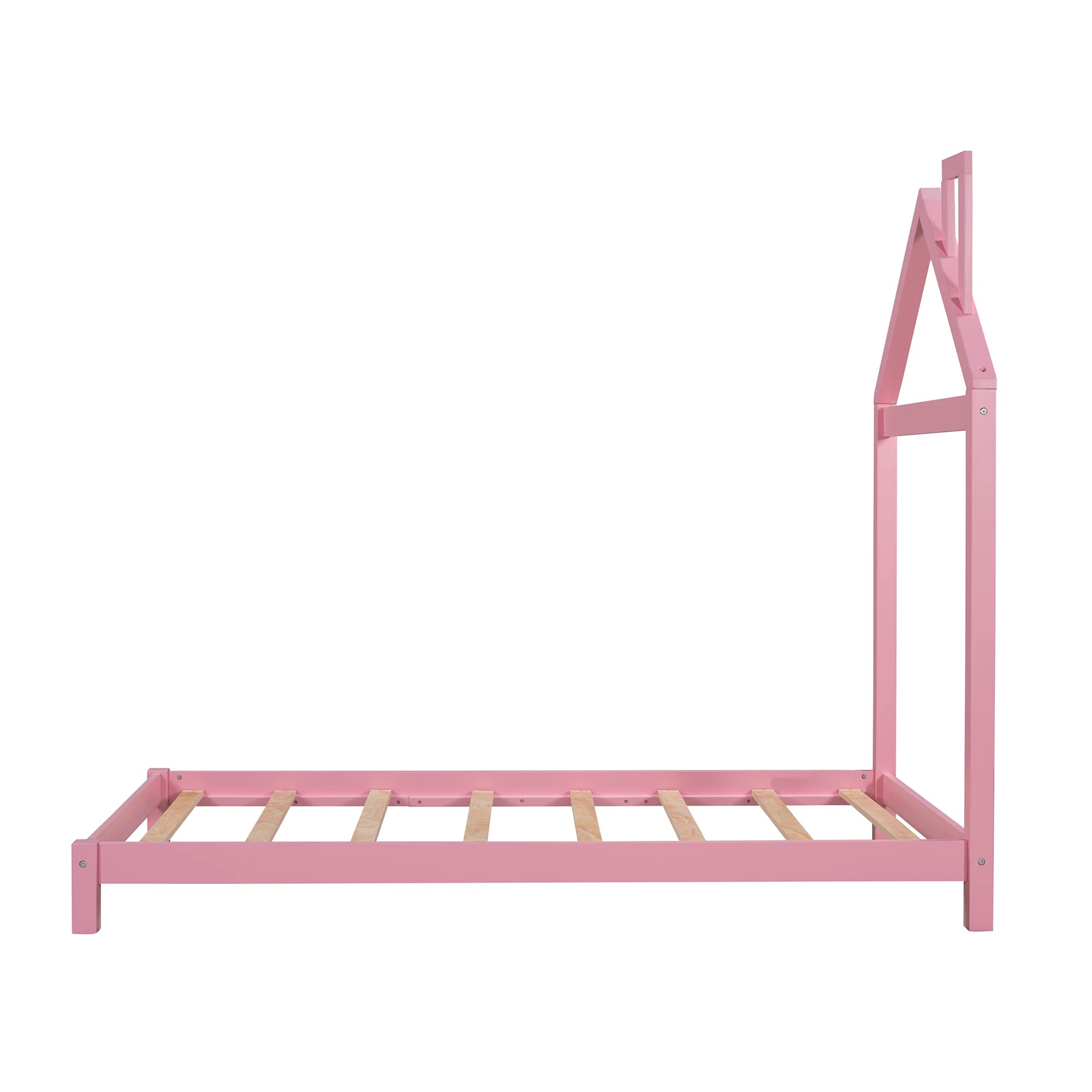 Twin Bed Frame/Kids Bed Frames with Headboard, Girls Bed Twin Size with House Shaped Headboard, Twin Size Bed for Kids, Twin Bed Frame Pink