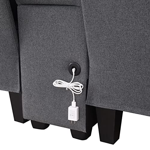 Ball & Cast 114.2" Linen Upholstered Sofa with Consoleand 2 USB Ports Wired or Wirelessly Charged,Modern 4-Seat Couches W/ 4 Pillows and Two Cupholders,for Living Room,Apartment,Dark Grey