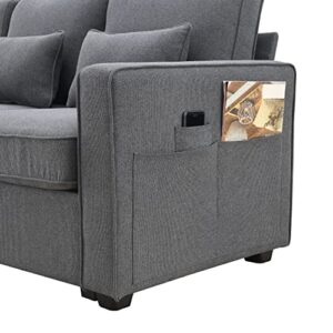 Ball & Cast 114.2" Linen Upholstered Sofa with Consoleand 2 USB Ports Wired or Wirelessly Charged,Modern 4-Seat Couches W/ 4 Pillows and Two Cupholders,for Living Room,Apartment,Dark Grey