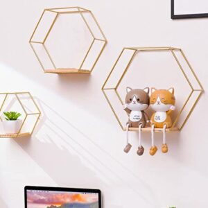 Mnaocz 3Pcs Hexagon Floating Shelves, Hexagon Shaped Floating Wall Shelves for Bedroom, Metal Wire and Rustic Wood Wall Storage Shelves for Home Decor(#1)