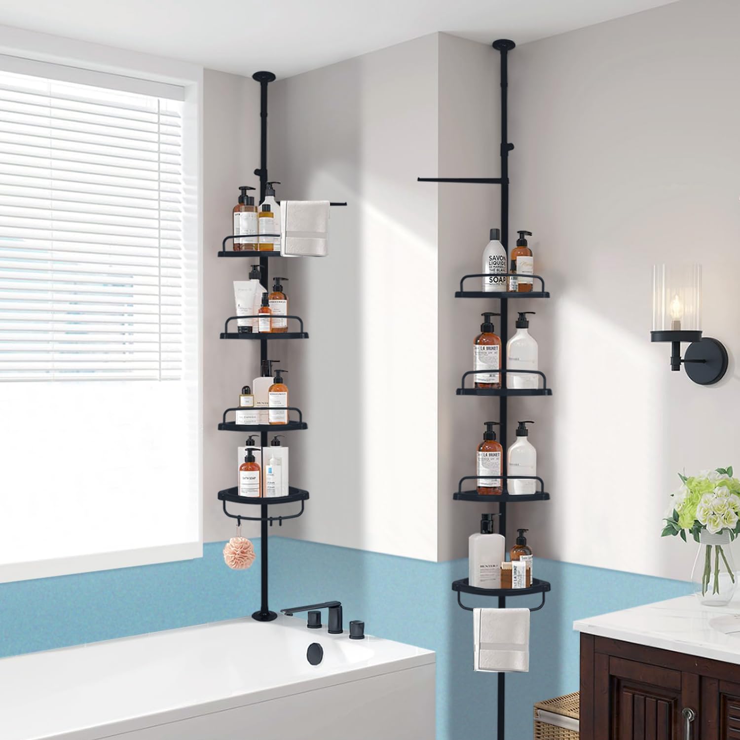 Tacomany Constant Tension Corner Shower Caddy, Commecial Grade SUS304 Pole + FRPP Tray