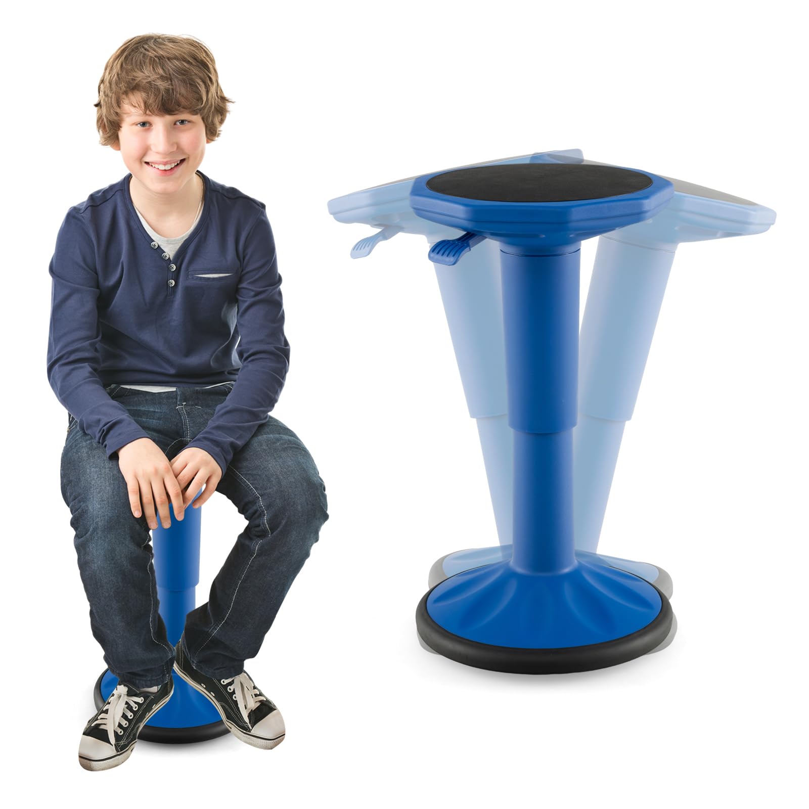 S AFSTAR Ergonomic Wobble Stool, Kids Active Motion Stool w/ 16"- 23.5" Adjustable Height, 245 LBS Weight Capacity, 360-Degree Wiggle Chairs Kids Wobble Chair for Classroom Preschool (Navy)