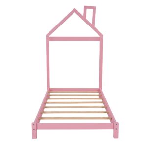 Twin Bed Frame/Kids Bed Frames with Headboard, Girls Bed Twin Size with House Shaped Headboard, Twin Size Bed for Kids, Twin Bed Frame Pink