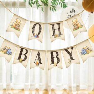 Classic Winnie Oh Baby Banner for Baby Shower Decorations Pooh First Birthday Supplies Bear Banners