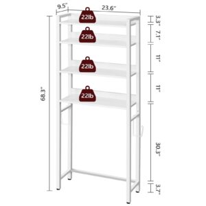 MAHANCRIS Over The Toilet Storage Rack, 4 Tier Bathroom Organizer Over Toilet, Freestanding Space Saver Toilet Stand with 2 Hooks, Bathroom Storage Shelf, Easy to Assemble, White TSBW0401