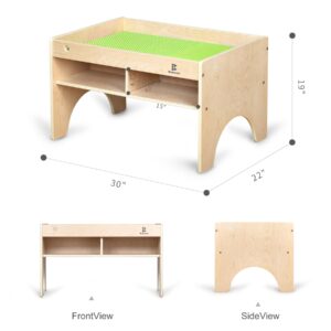 Bolocon Kids 3-in-1 Wooden Art & Activity Table Playset Furniture with 4 Compartments for Storage, Play Table Compatible with Blocks&Bricks and Train Set for Preschool Toddler Boy & Girl (STD.)