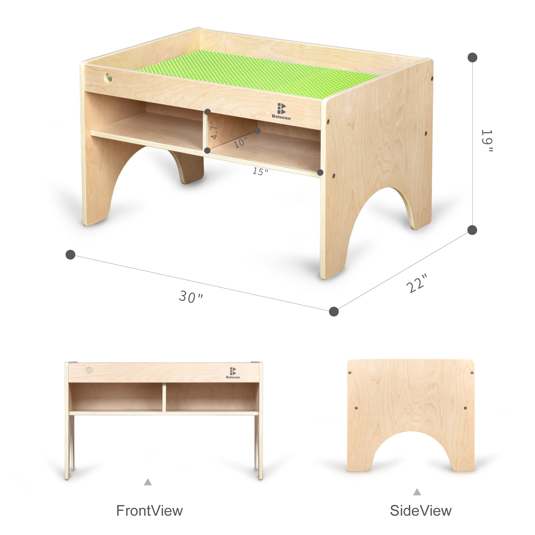 Bolocon Kids 3-in-1 Wooden Art & Activity Table Playset Furniture with 4 Compartments for Storage, Play Table Compatible with Blocks&Bricks and Train Set for Preschool Toddler Boy & Girl (STD.)