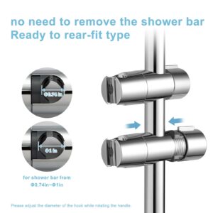 OFFO Shower Head Holder, Adjustable 0.75-1.00 in(19-25mm) Diameter Hand Shower Holder Bracket for Slide Bar,Detachable Slider Clamp Bathroom Replacement, 360 Degree Rotation Sprayer Holder, Chrome