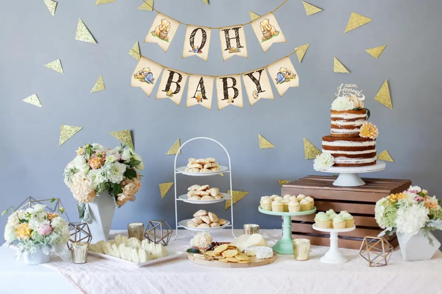 Classic Winnie Oh Baby Banner for Baby Shower Decorations Pooh First Birthday Supplies Bear Banners