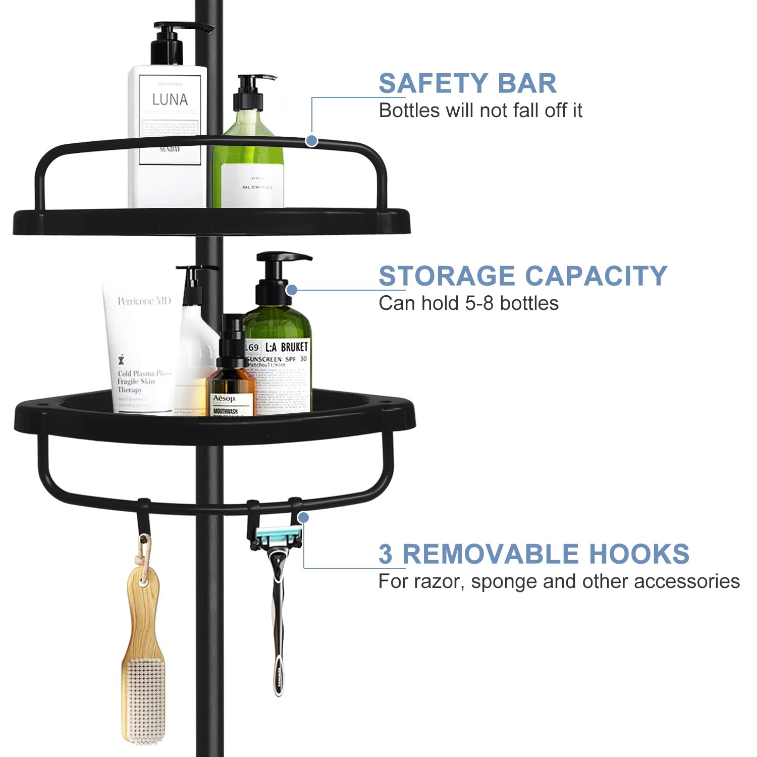 Tacomany Constant Tension Corner Shower Caddy, Commecial Grade SUS304 Pole + FRPP Tray