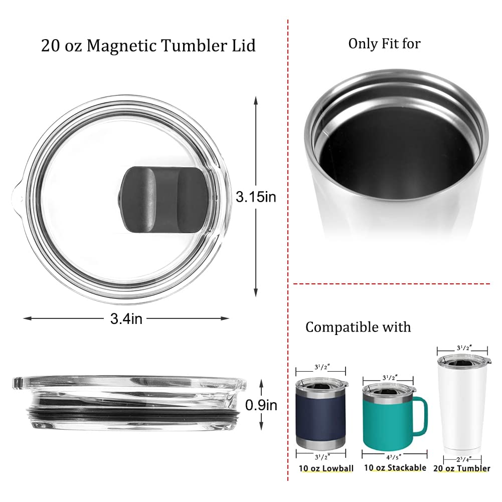 4 Pack 20 oz Replacement Lid for Yeti Lids with 4 Magnetic Slider Replacement, Magnetic Replacement Lids Compatible with Yeti 20 oz Tumbler Lid, Rambler or Old Style Rtic Coffee Tumbler