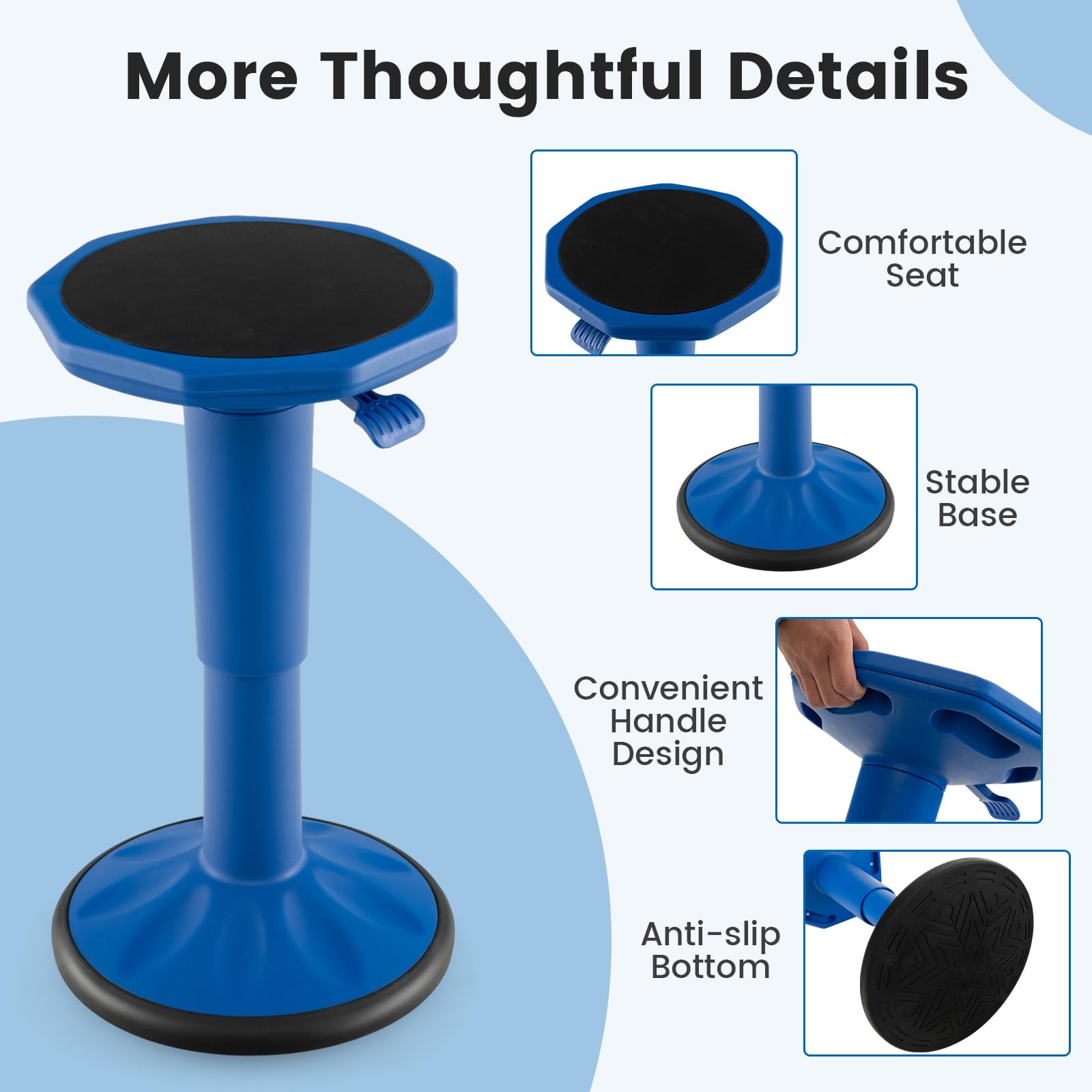 S AFSTAR Ergonomic Wobble Stool, Kids Active Motion Stool w/ 16"- 23.5" Adjustable Height, 245 LBS Weight Capacity, 360-Degree Wiggle Chairs Kids Wobble Chair for Classroom Preschool (Navy)