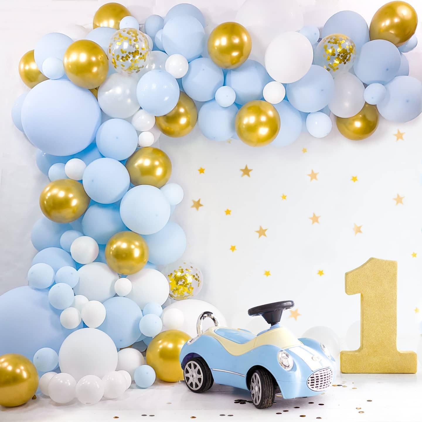 Blue and White Gold Balloons,100 pcs Blue White Gold Balloon Garland Arch Kit Metallic Chrome Gold Ballons with Macaroon Blue White Latex Balloons for Wedding Bridal Shower Baby Shower Decoration