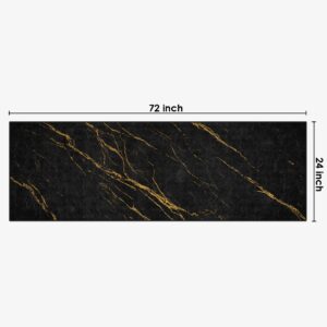 ArtSocket Area Rug Marble Black Gold Runner Rug Yellow Stone Rock Floor Rug 2' x 6' Entry Rug Non-Slip Washable Indoor Door Mat Carpet Throw Rug for Bedroom Kitchen Entryway Laundry Living Home Decor