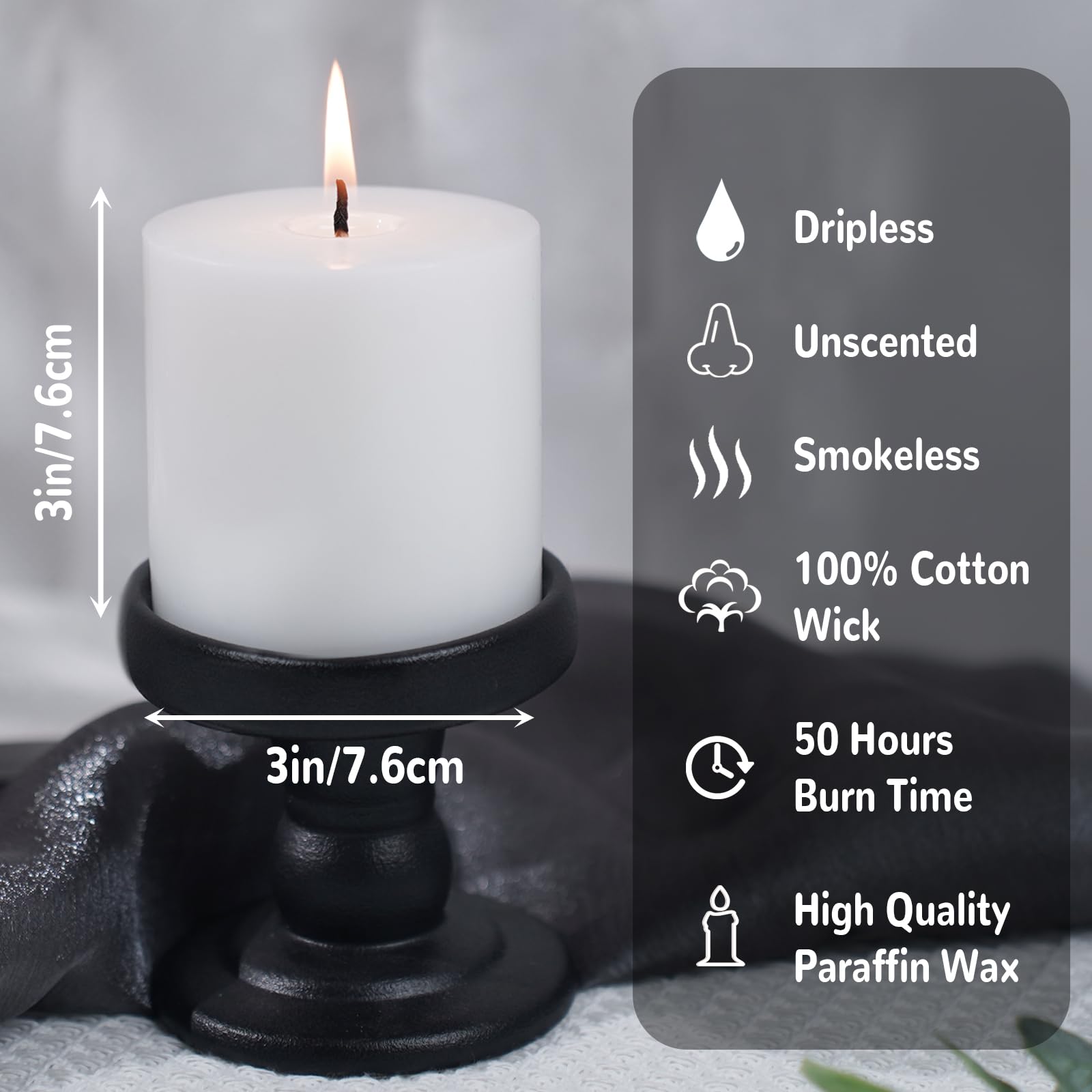 TRIRITE White Pillar Candles Set of 6,Unscented Pillar Candles Bulk-3x3 inch,210 Hours Long Burning Smokeless Pillar Candles, Perfect for Wedding,Parties, Spas, Home Gatherings and Dinner