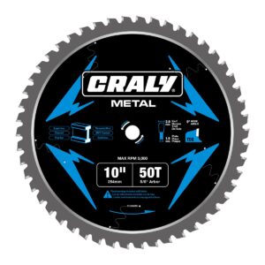 CRALY 10 Inch 50 Teeth Steel and Ferrous Metal Cutting Circular Saw Blade, 5/8 Inch Arbor, Thin Kerf, Professional Carbide Tipped Blade for Angle Iron, Threaded Rod, EMT Conduit(C1050MC)