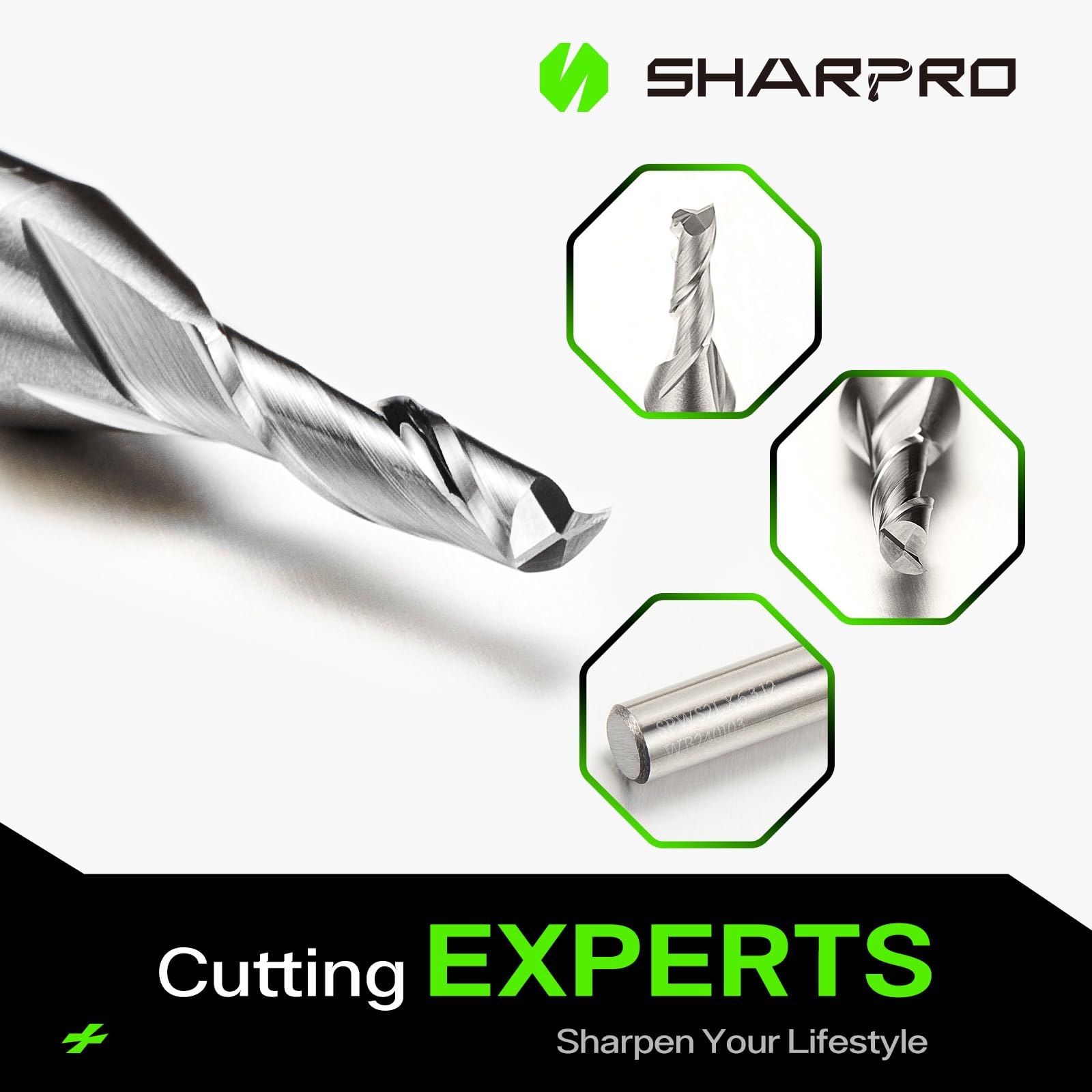 SHARPRO Spiral Upcut Router Bit 1/4 Inch Shank 1/8 Inch Cutting Dia. CNC Up Cut Router Bit Solid Carbide, Ideal for Wood Cutting, Slot Mortise, Engraving