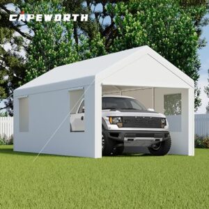 CAPEWORTH Carport,10x20 Heavy Duty Carports, Canopy, Garage, Metal Shed, with 4 Roll-up Ventilated Windows, Outdoor, Storage, Car, Boat,10x20 White