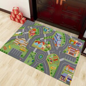 EVSOFMLF Road Play Map City Car Vehicle Traffic Educational Learning & Fun Game Area Non Slip Boy & Girl Kids Rug Carpet for Children Bedroom, Toddler Classroom & Baby Playroom Mat(Traffic 39*60 inch)